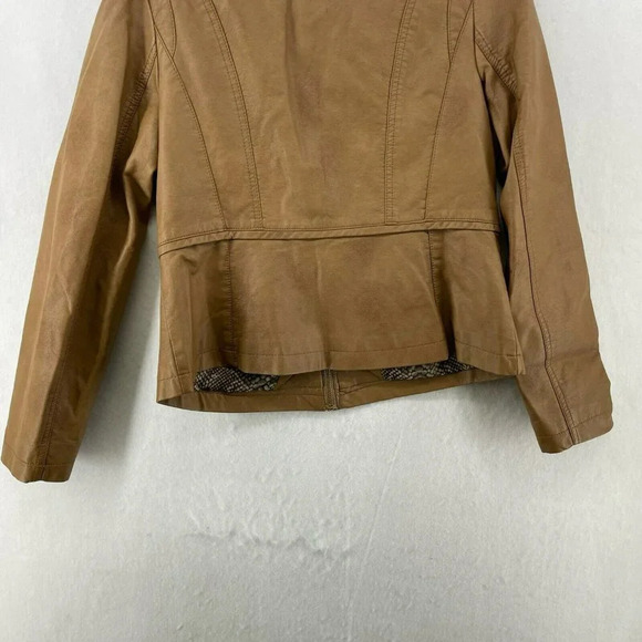 Alfani Jacket Women's Sz S Brown Camel Faux Leather Snake Print Lining Pockets - Picture 9 of 11